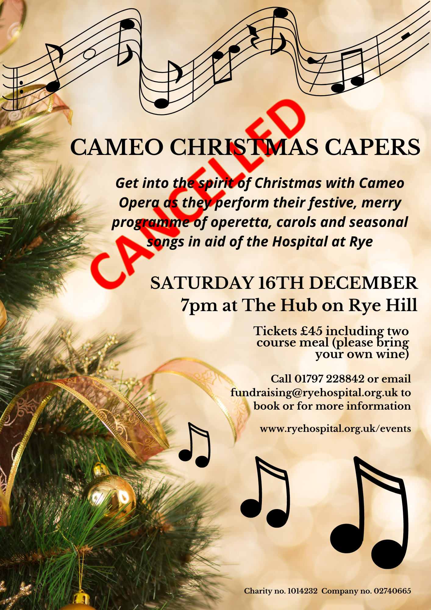 Cancellation notice for Cameo Christmas Capers