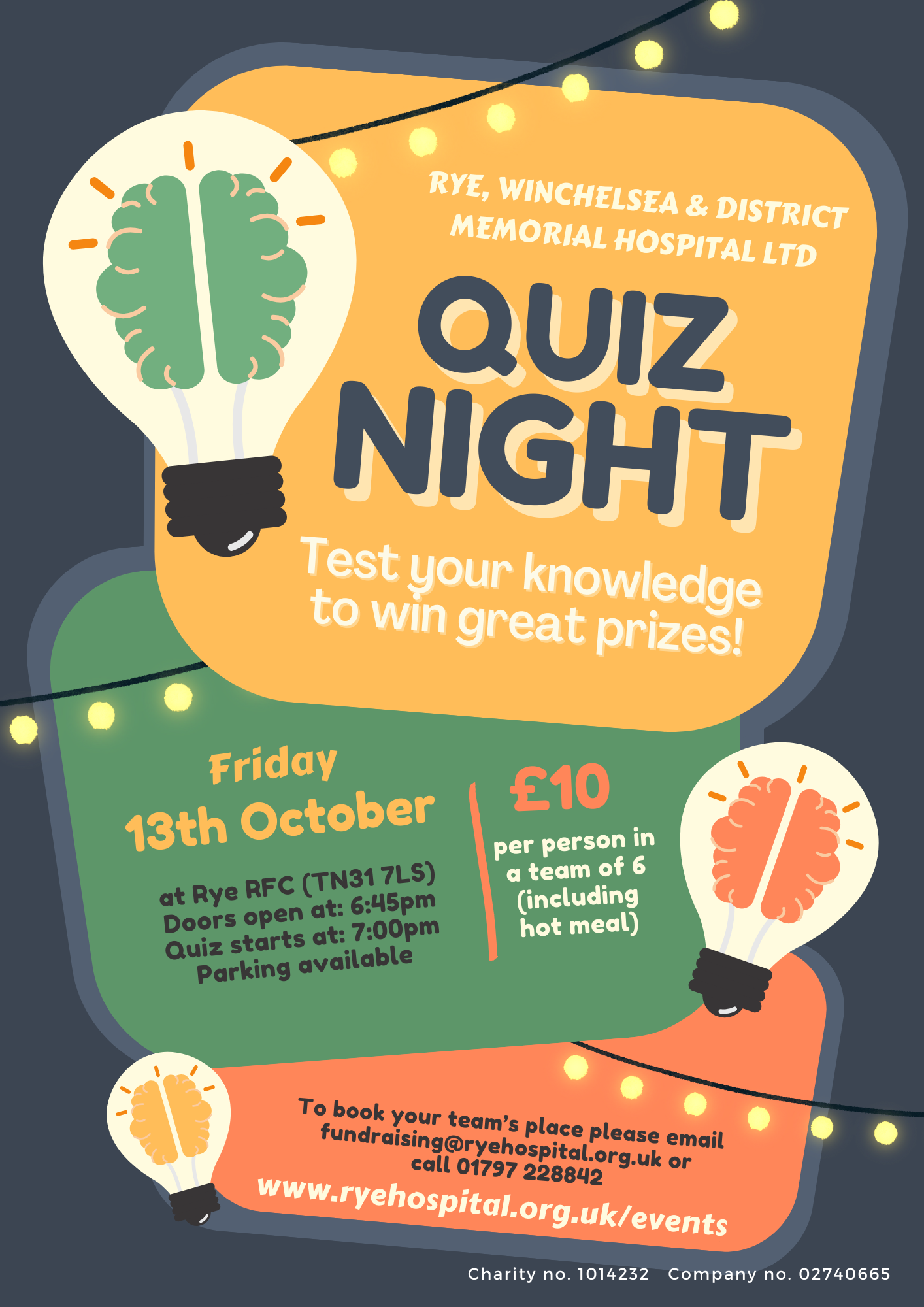Flyer advertising Quiz Night on 13th October